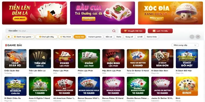 RED88 Sảnh game bài RED88 gồm Chắn, Tiến lên, Phỏm và Xóc đĩa